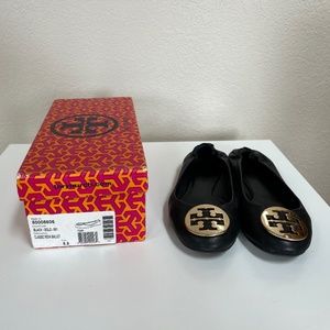 Tory Burch Classic Reva Ballet Flat Black/Gold (Sz 8.5)